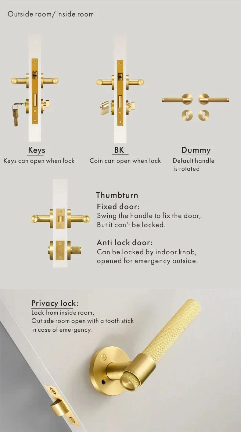 Dooroom Brass Door Lever Mute Black Gold Interior Bedroom Bathroom Wood Door Lock Set Dummy Handle Knob