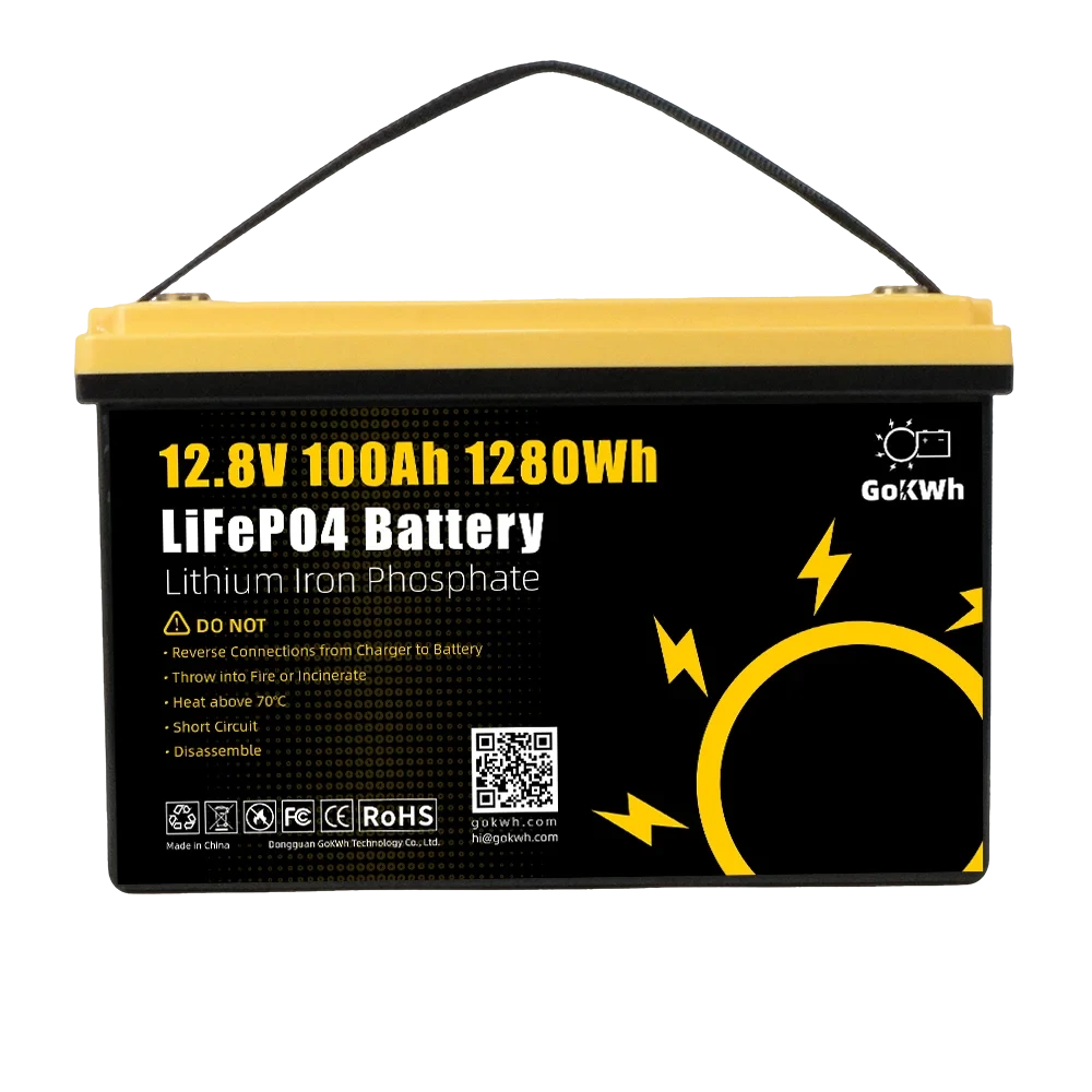 GoKWh LiFePO4 Lithium Ion Start Battery PacK LFP 12V 12.8V 100A 200Ah Lithium Ion Solar Battery RV Home Boat Storage Energy Pack