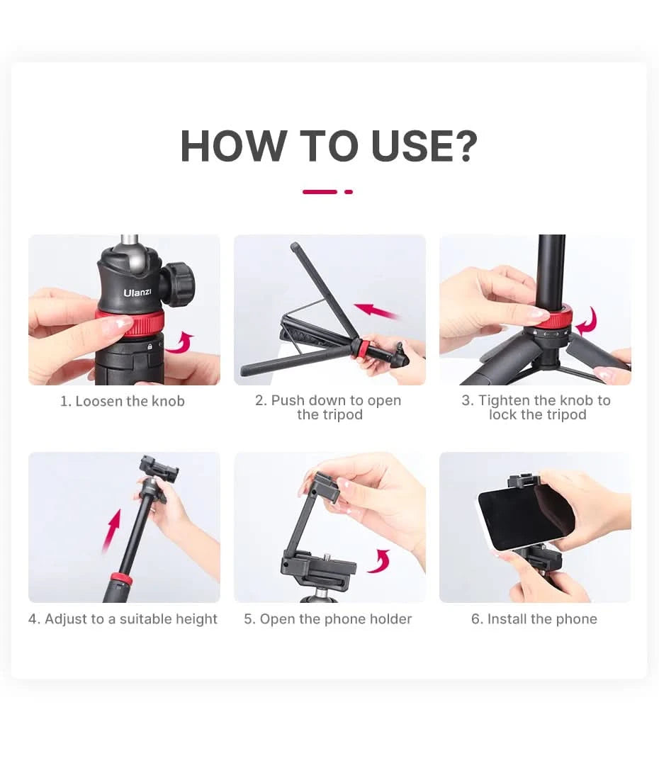Ulanzi MT-44 Extendable Vlog Livebroadcast Tripod Stand with Phone Mount Holder 42Inch for DSlR SLR Camera GoproSmartphone