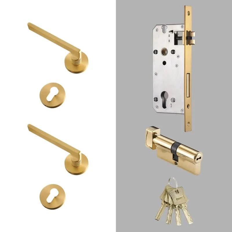 Dooroom Brass Door Lever Mute Black Gold Interior Bedroom Bathroom Wood Door Lock Set Dummy Handle Knob