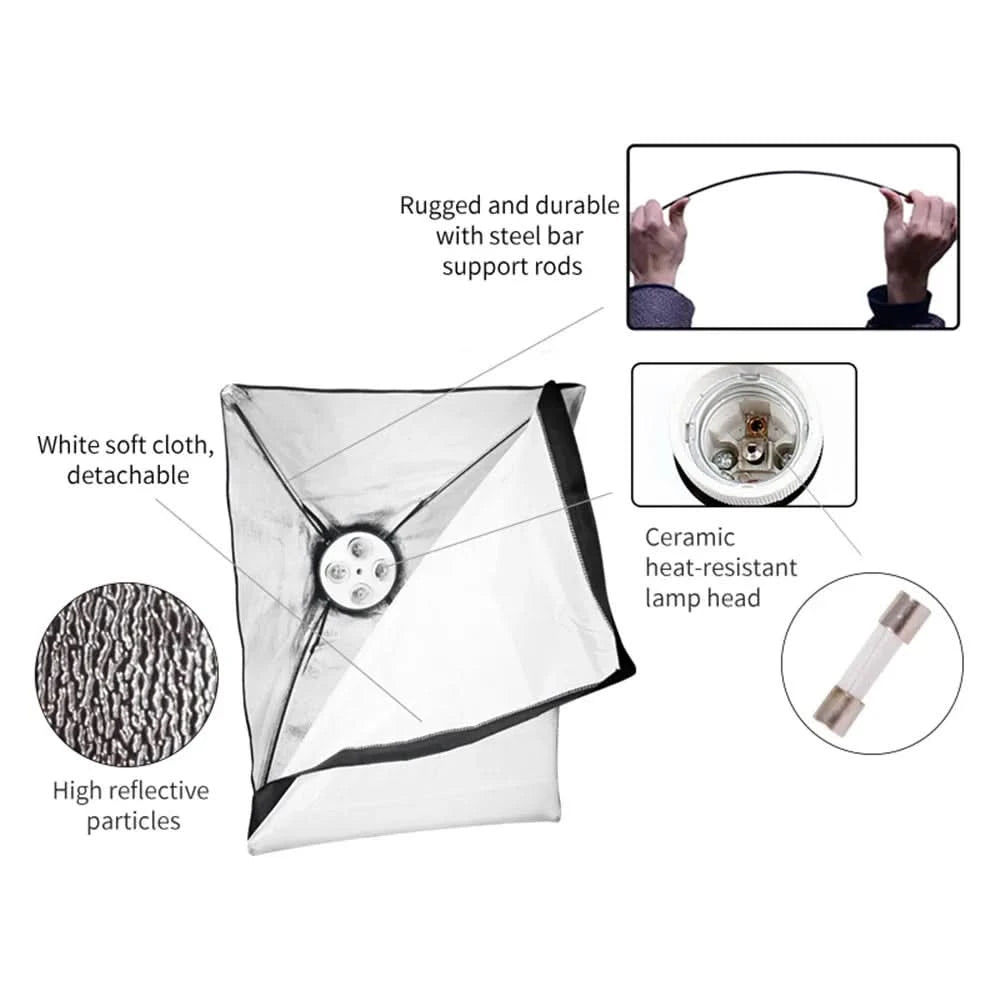 SH Photo Studio Softbox Light Kit Photographic Equipment Four Lamp Holders Continuous Light System With E27 Bulb Accessories