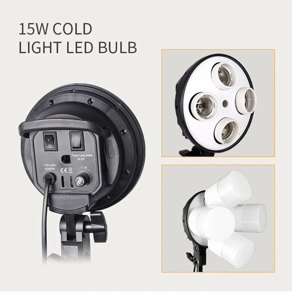 SH Photo Studio Softbox Light Kit Photographic Equipment Four Lamp Holders Continuous Light System With E27 Bulb Accessories