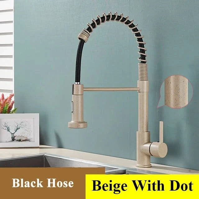 Brushed Nickel Spring Pull Down Kitchen Faucets Stream Spray Head Hot Cold Water Tap Brass Rotation Kitchen Mixer Tap Crane