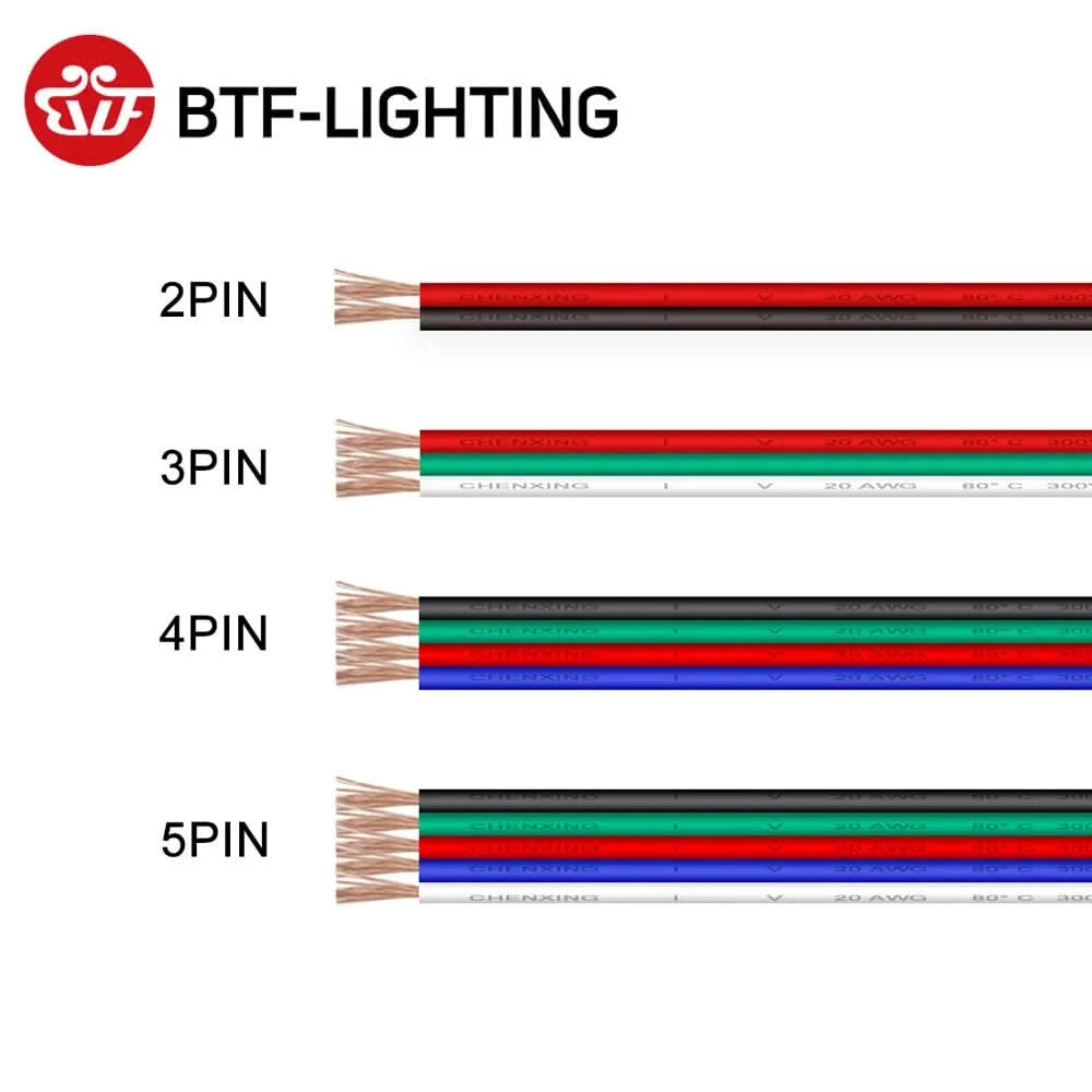10m 2pin to 6pin Electric Wires 24AWG 22AWG 20AWG 18AWG WS2812B WS2815 RGBCCT RGBW FCOB COB LED Cable Connector Extension Wire
