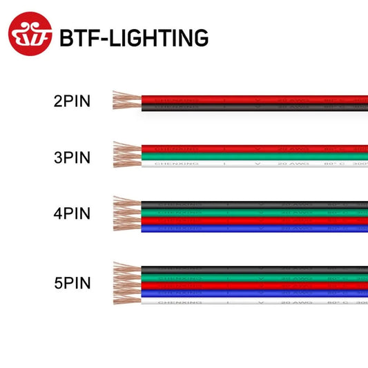10m 2pin to 6pin Electric Wires 24AWG 22AWG 20AWG 18AWG WS2812B WS2815 RGBCCT RGBW FCOB COB LED Cable Connector Extension Wire
