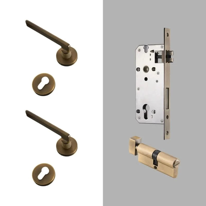 Dooroom Brass Door Lever Mute Black Gold Interior Bedroom Bathroom Wood Door Lock Set Dummy Handle Knob