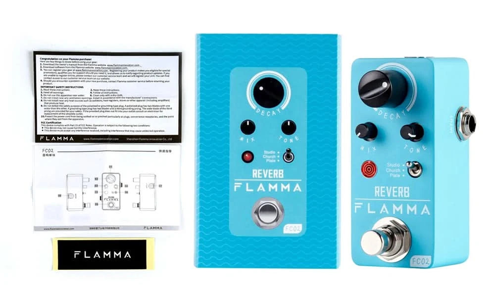 FLAMMA FC02  Electric Guitar Pedal Reverb Effects Pedal with Studio Church Plate Effects True Bypass with Power Supply