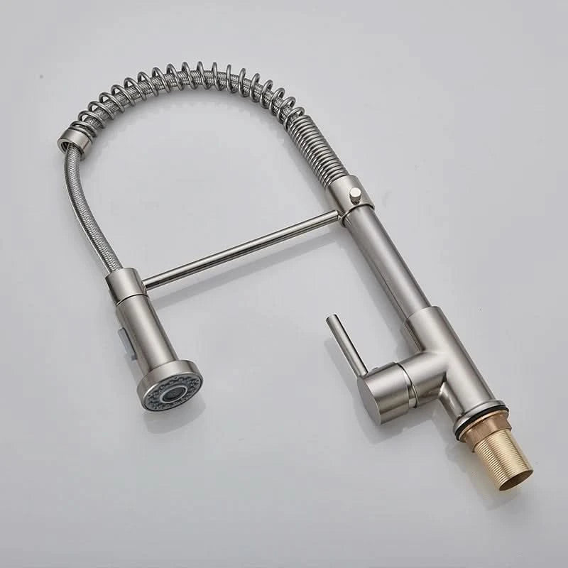 Brushed Nickel Spring Pull Down Kitchen Faucets Stream Spray Head Hot Cold Water Tap Brass Rotation Kitchen Mixer Tap Crane