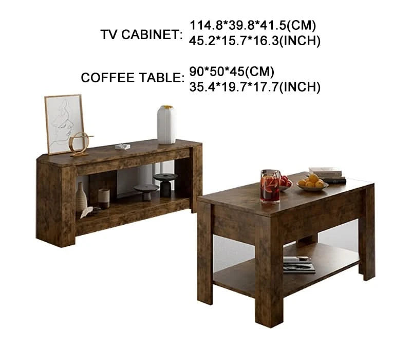 TV table and Lift Top Coffee Table with Storage , Rustic Wood Raisable Top Central Table for Living Room