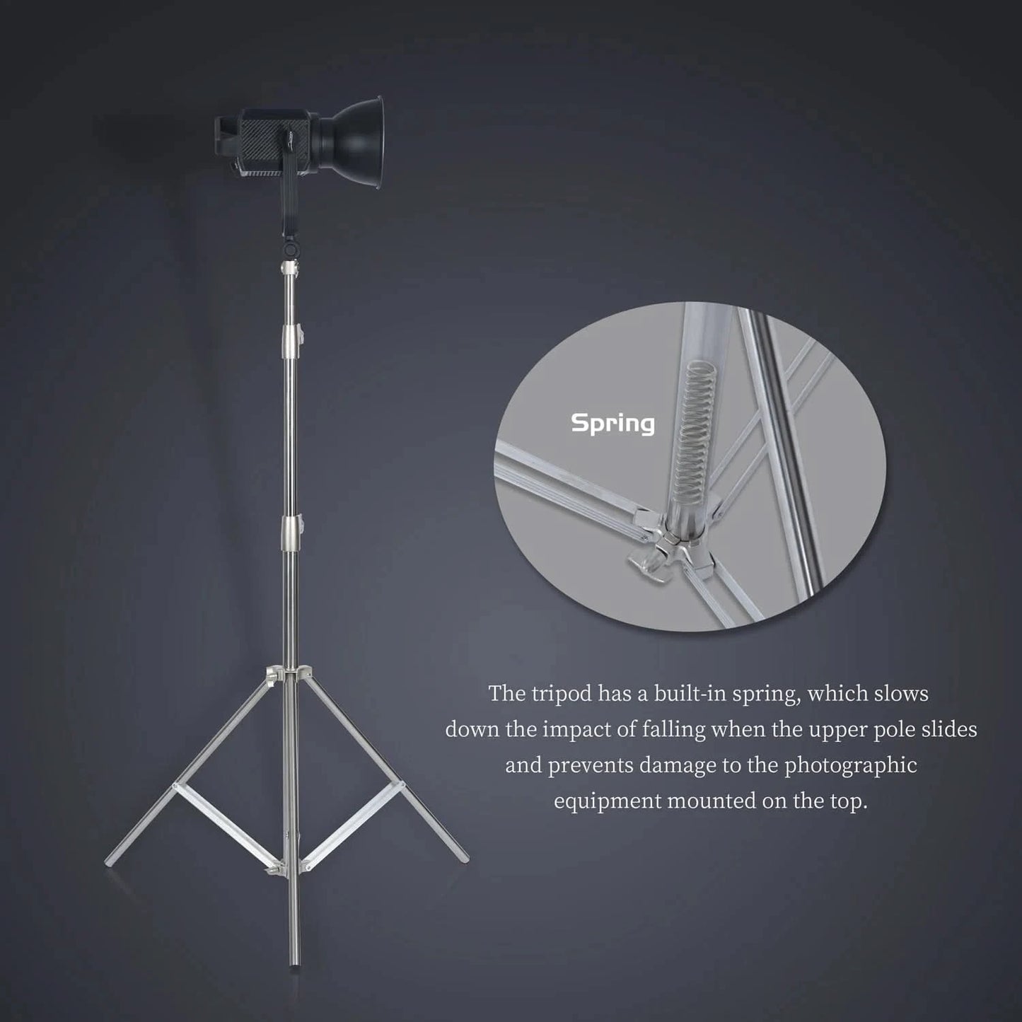 SH 280cm Stainless Steel Light Stand Photography Stand for Photo Video Lighting Spring Cushioned Heavy Duty Stand Tripod