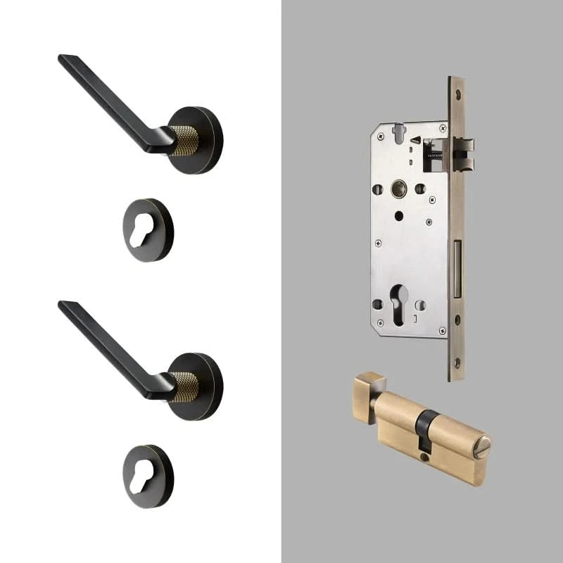 Dooroom Brass Door Lever Mute Black Gold Interior Bedroom Bathroom Wood Door Lock Set Dummy Handle Knob