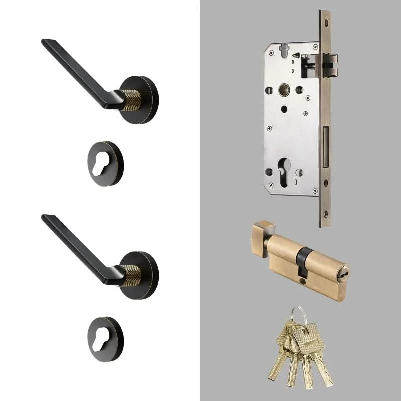 Dooroom Brass Door Lever Mute Black Gold Interior Bedroom Bathroom Wood Door Lock Set Dummy Handle Knob