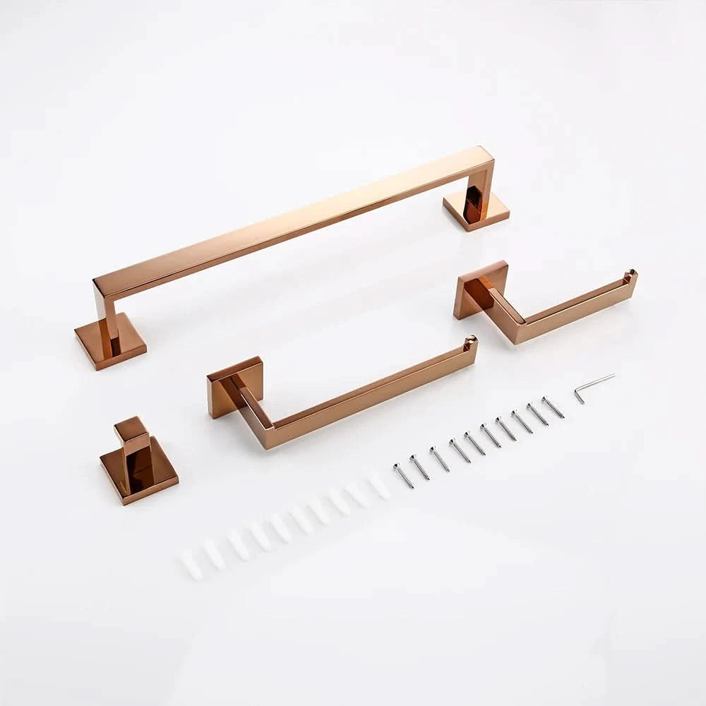 Rose Gold Bathroom Accessories Set Wall Mount Shelf Toilet Bath Hardware Paper Holder Towel Bar Rack Rail Rod Robe Hook Hanger