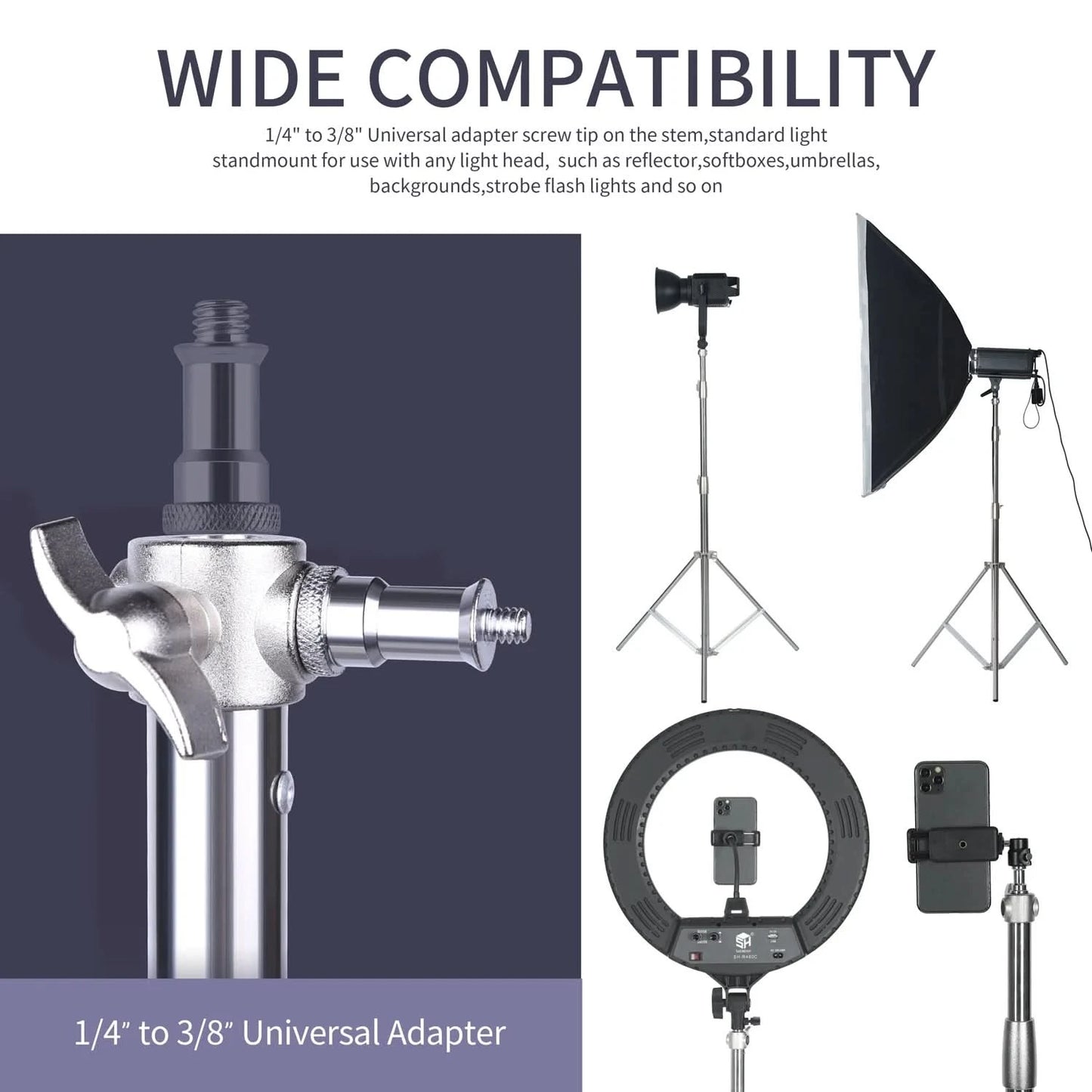 SH 280cm Stainless Steel Light Stand Photography Stand for Photo Video Lighting Spring Cushioned Heavy Duty Stand Tripod