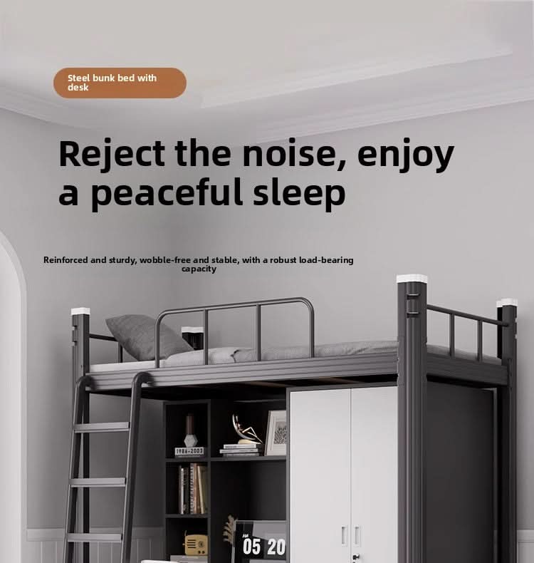 Upper Bed Lower Table Combined Bed College Dormitory Elevated Bed Small Apartment Household Wrought Iron Bed Apartment Bed