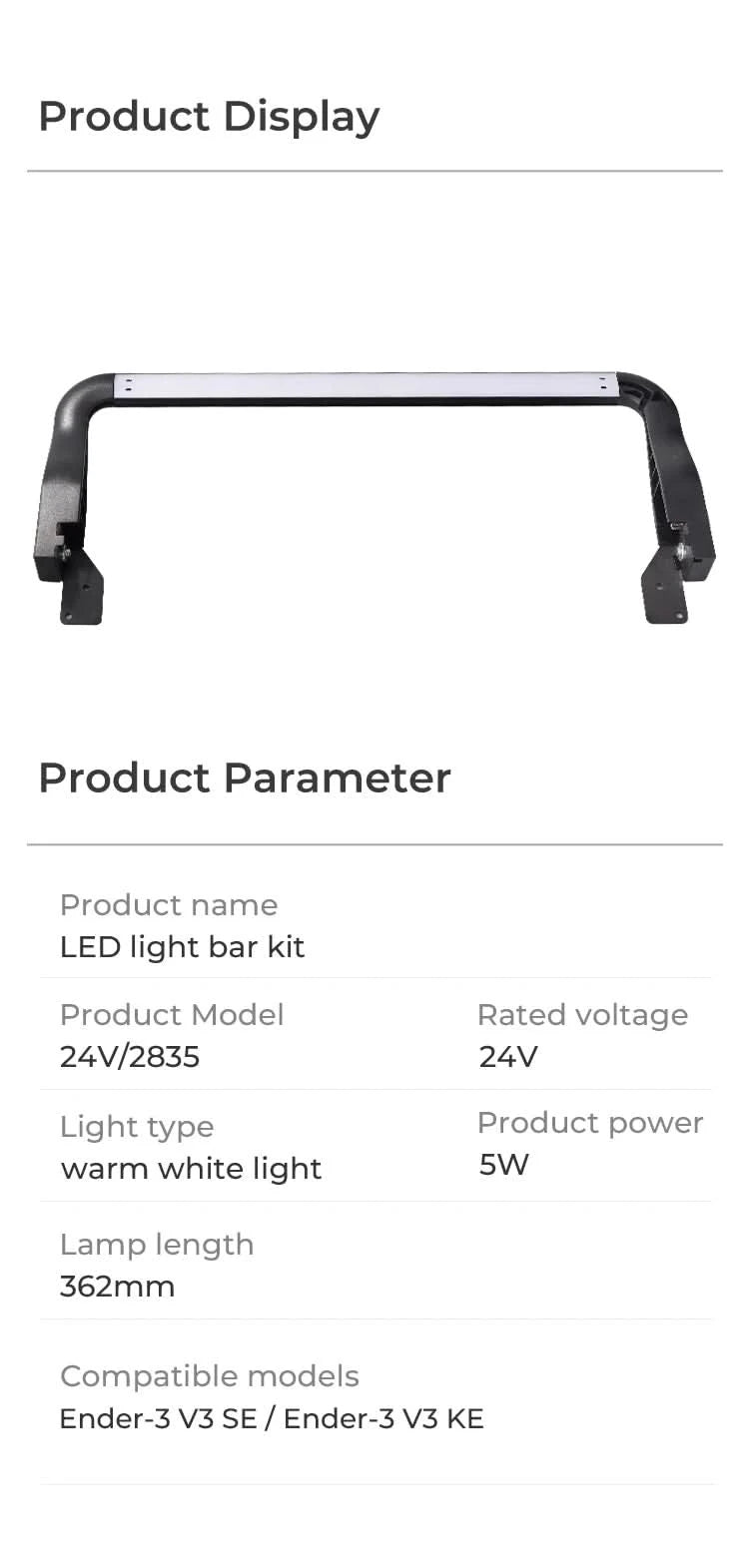Creality Original Ender-3 V3 SE/KE LED Light Bar Kit Bright Light Energy and Power Saving Easy Installation