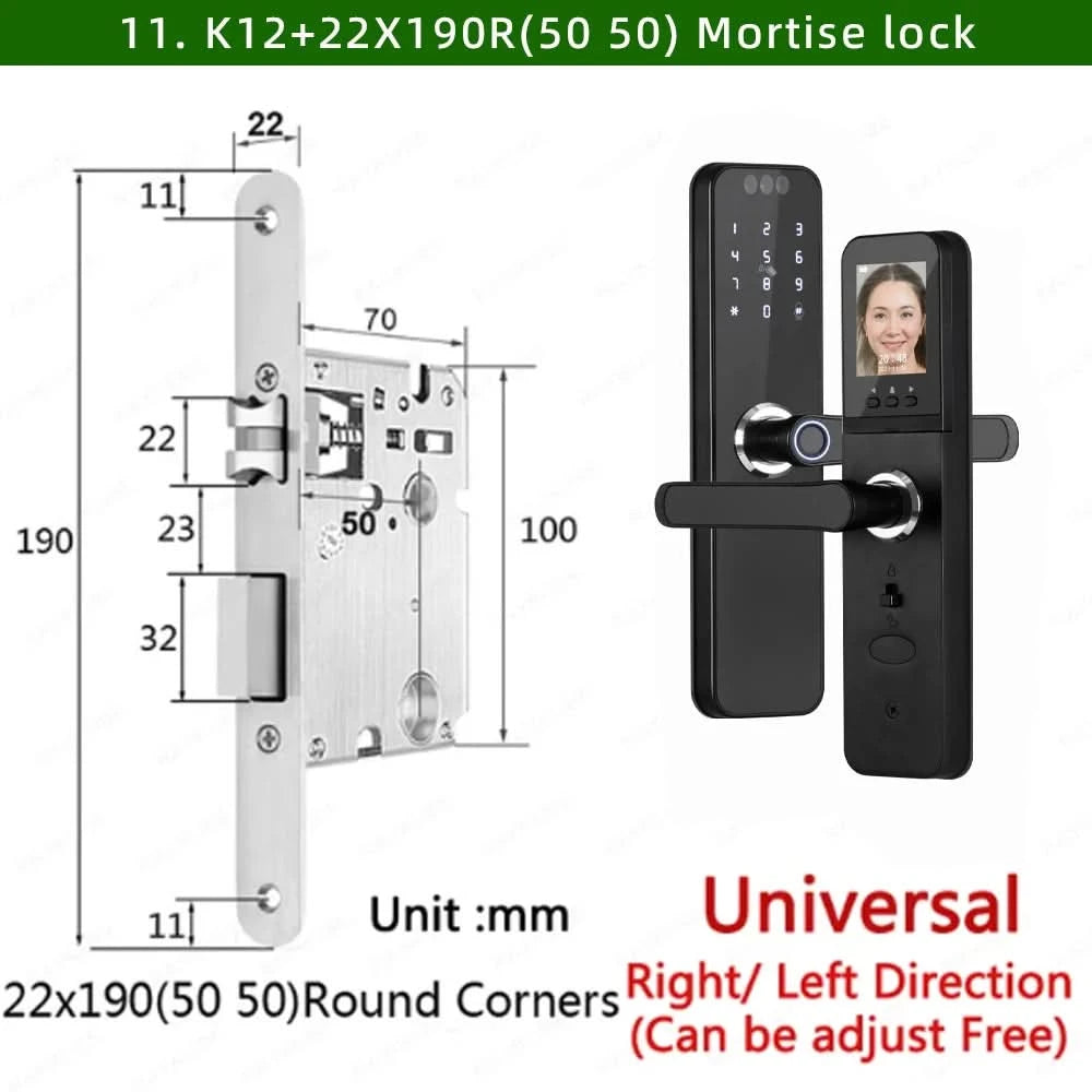 Do Brasil RAYKUBE K12 With lithium Rechargeable Batteries Tuya WiFi Camera Electronic Lock 3D Face Fingerprint Smart Door Lock