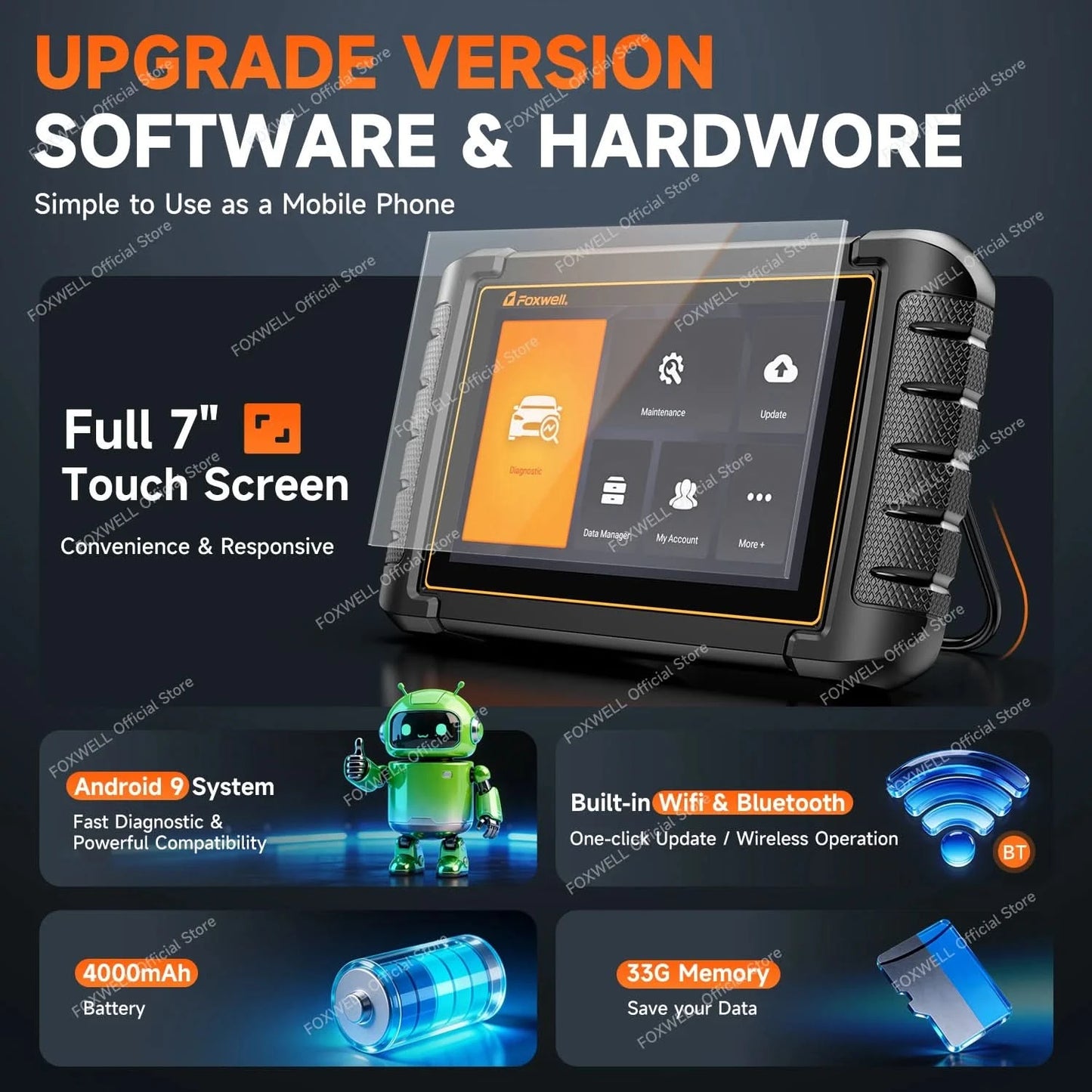 FOXWELL NT809BT OBD2 Bluetooth Car Diagnostic Tool All System Bi-Directional 30+ Reset Code Reader OBD2 Scanner Automotivo