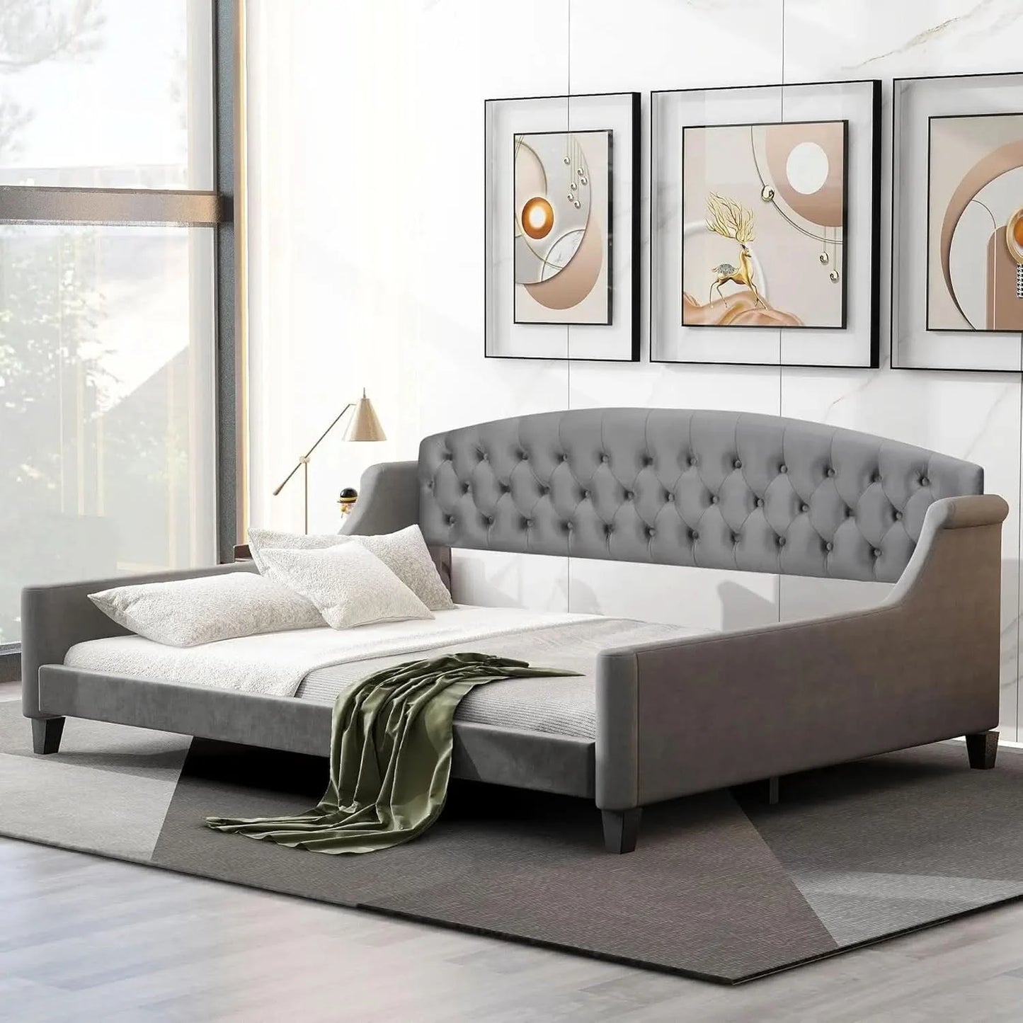 Full Size Daybed, Modern Luxury Tufted Button Upholstered Full Sofa Bed for Bedroom Living Room, Beige, Customized