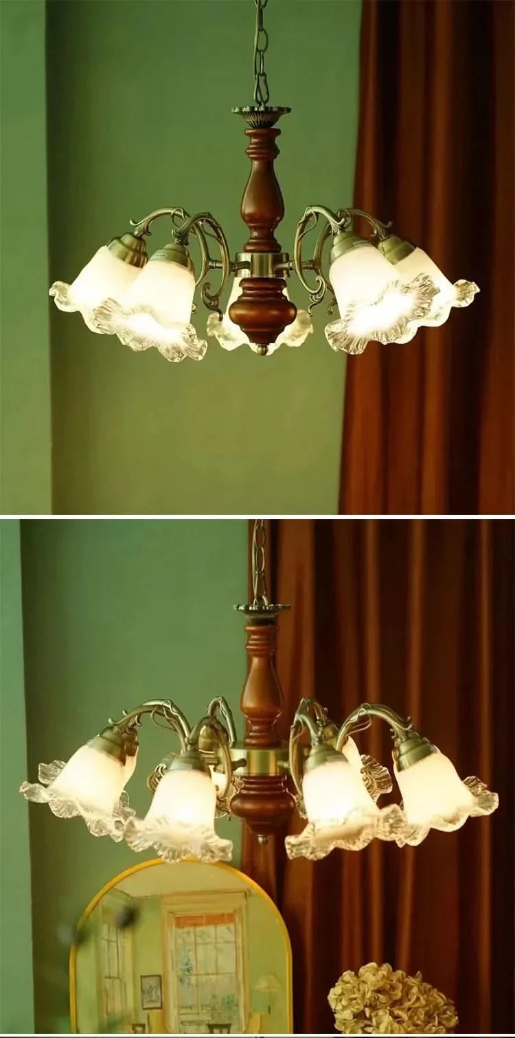 French living room bed dining  European medieval solid wood lamps American country vintage garden chandelier