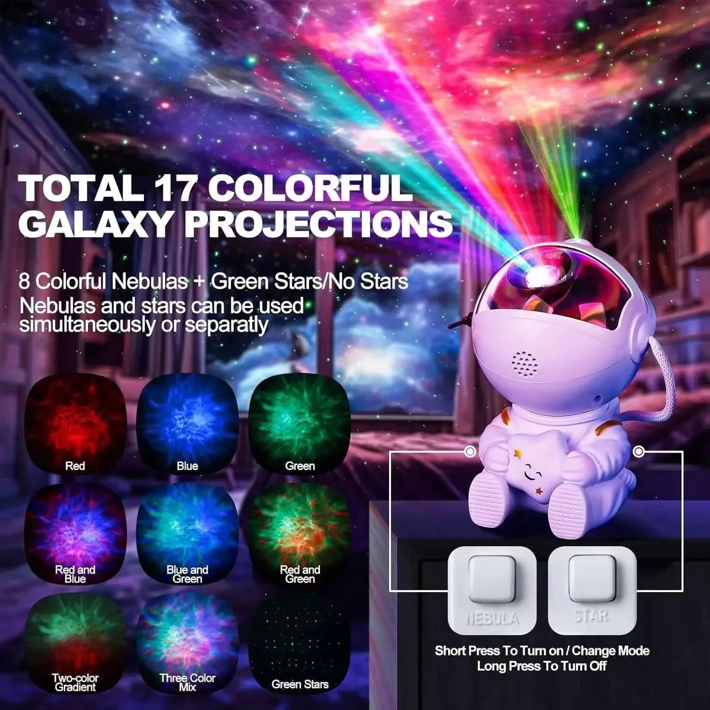 Astronaut Starry Sky Projector, Galaxy Night Light, Starry Sky Projector, LED Astronaut Light, Quarto e sala de jogos