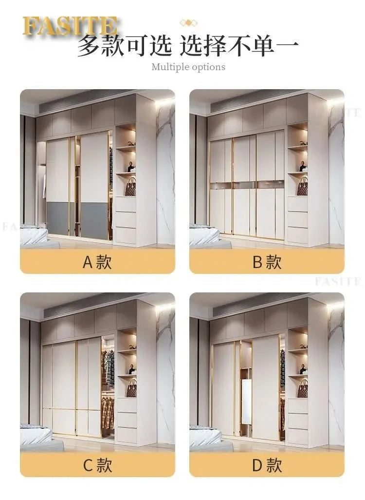 Sliding door wardrobe household bedroom small apartment full set of thickened back plate simple sliding door wardrobe