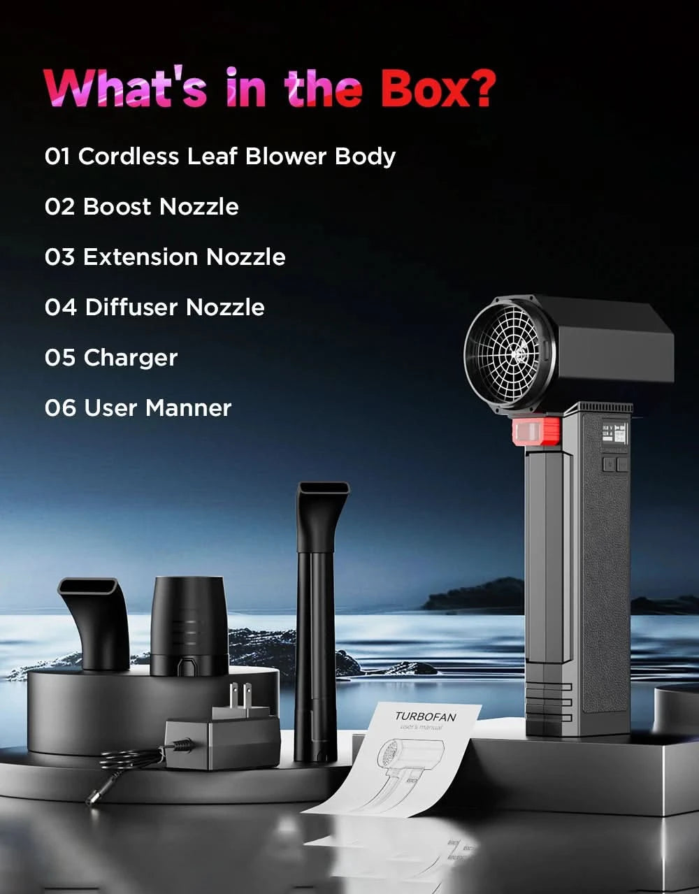 Booster Turbo Fan Car Dryer with LED Lighting, Powerful Air Blower, Brushless, Durable, High-Speed, Powerful, 4000mA, 1400G