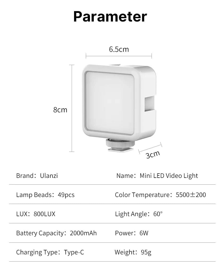 Ulanzi Vl49 Mini LED Video Light 2000mAh 5500K Fill Light for Camera Smartphone Photography Video Light Camera Light