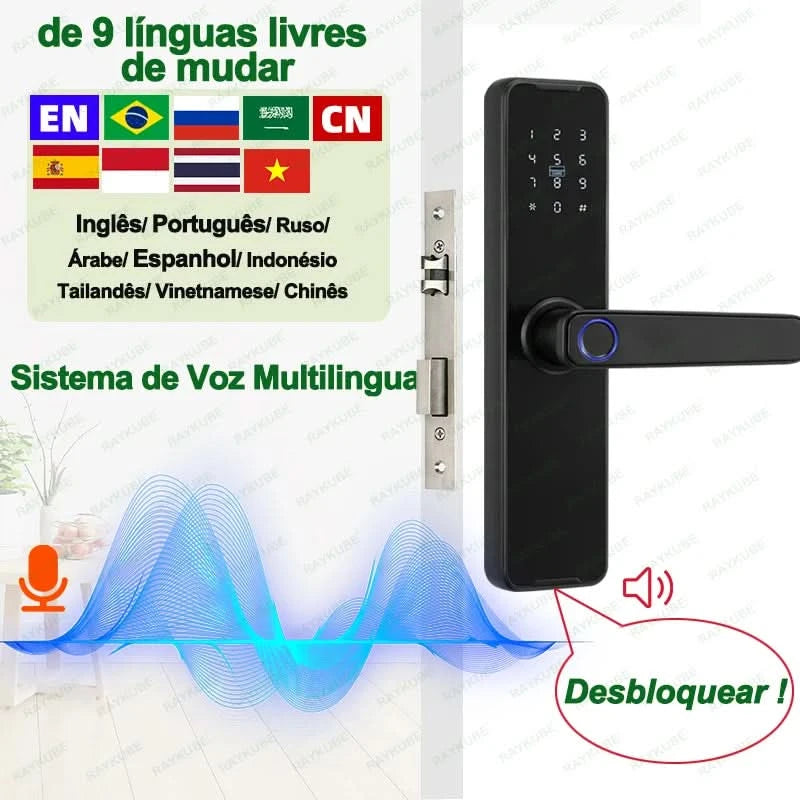 Do Brasil RAYKUBE Black K7 Pro+ Tuya Bluetooth Biometric Fingerprint Door Lock Smart Digital Lock Tuya App Unlock Keyless Lock