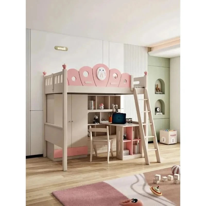 Bed with Wardrobe, Bunk Beds with Slide and Steps,children Bedrooms High Bed, Mebles Enfan, Kids Room Furniture