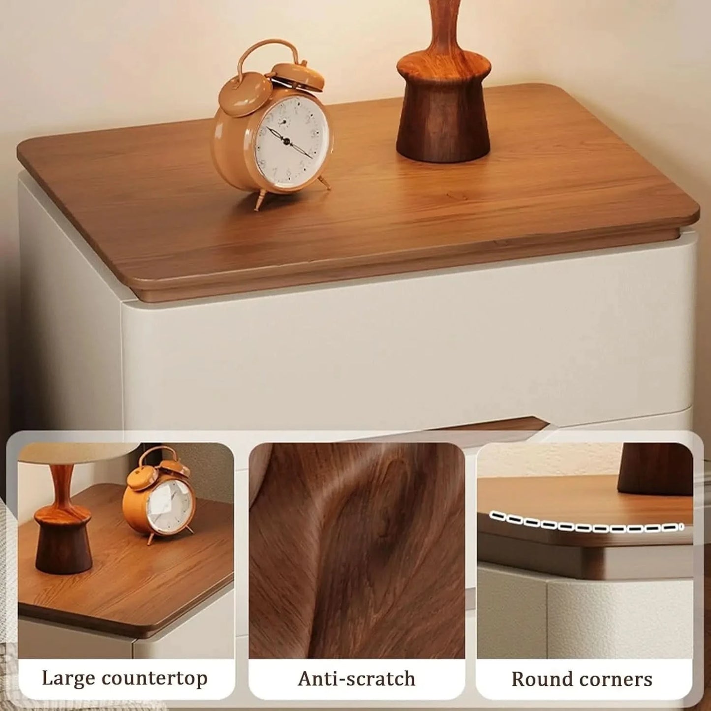 Bed Side Tables Bedroom, Night Stand with Drawers & Hidden Handle, Full Floor Cabinet Legs for Study, Living Room