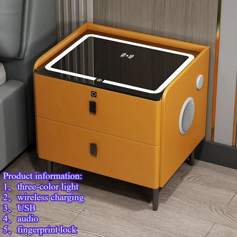 Bedside Table with Wireless Charging – 2-Tier Smart Nightstand with Lockable Drawer & Rechargeable LED Light