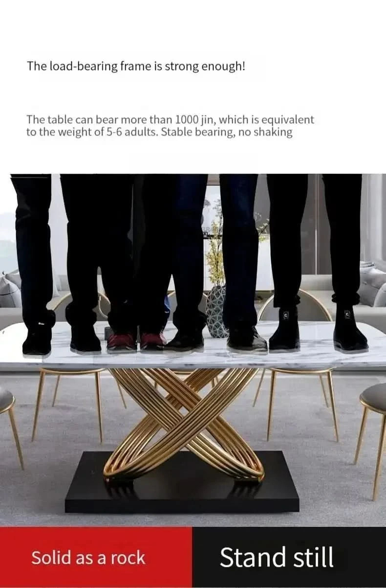 Modern Dining Table With Stainless Steel Finish Black White Desk Top For Six People Home Rectangle Luxury Marble Kitchen Table