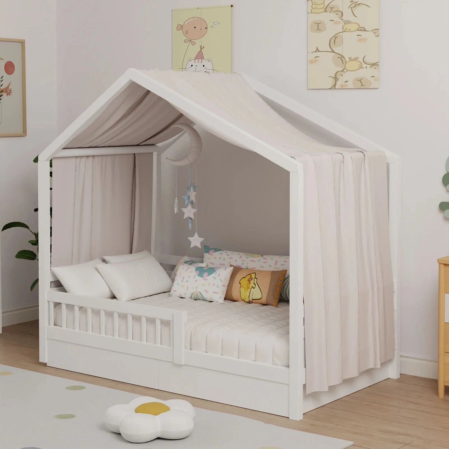 House Bed Canopy, Bed Canopy House Beds Made of Cotton Muslin, Fabric Canopy for House Canopy  Bed Children's Room Decoration
