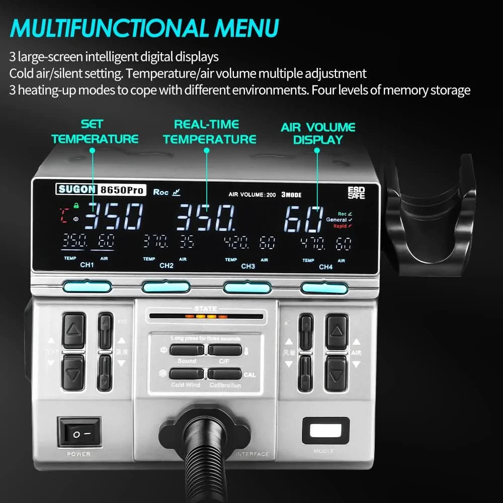 SUGON 8650pro 1300W Hot Air Rework Station 3 Mode Digital Display Intelligent BGA Rework Station For BGA PCB Chip Repair Tool