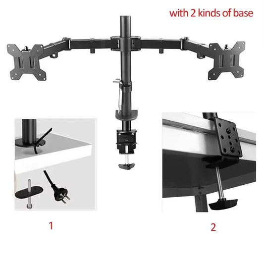 D-MOUNT MS02 9.9kg pro Kopf voll bewegliche 360° drehbare Halterung für zwei 10"-27" Monitore, Tischhalterung, langer Arm mit Klemme und Kabeldurchführung
