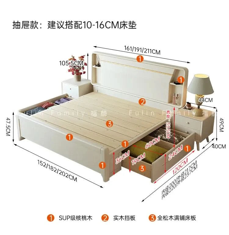 Bedside Table White Double Bed Wooden Bedding Teen Girls Queen Size Double Bed Frame High Clearance Hotel Bedroom Furnitures