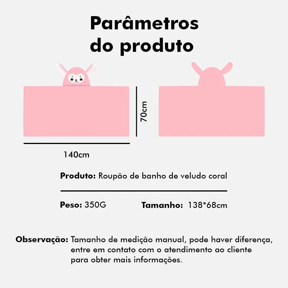 Toalha de Banho  Bebê Com Felpuda Capuz Infantil Recém Nascido com Orelhinha Menino e Menina 138*68cm --RISOVIT FTB0632