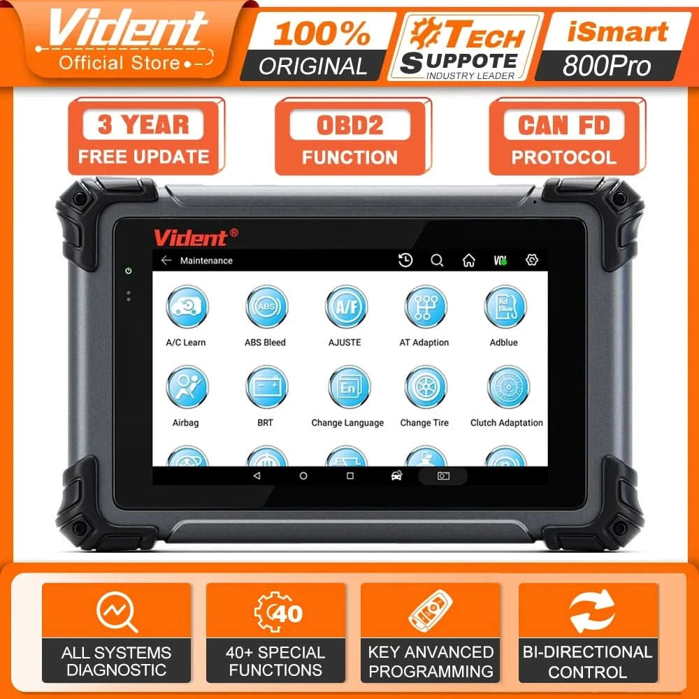 VIDENT iSmart800 Pro OBD2 Scanner Full System Car Diagnostic Tool Key Programming Bi-Directional Control 40+ Reset CAN FD& DoIP