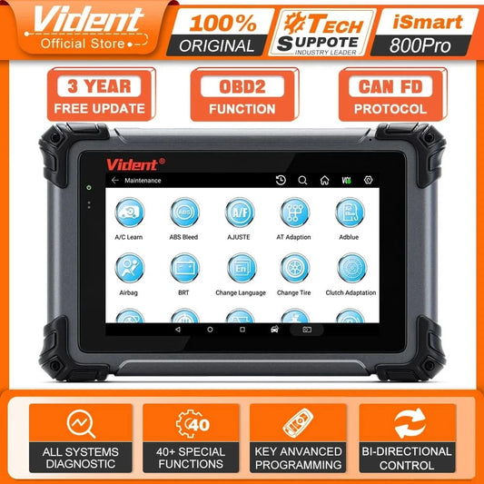 VIDENT iSmart800 Pro OBD2 Scanner, vollständiges System, Fahrzeugdiagnosetool, Schlüsselprogrammierung, bidirektionale Steuerung, über 40 Reset-Funktionen, CAN FD & DoIP