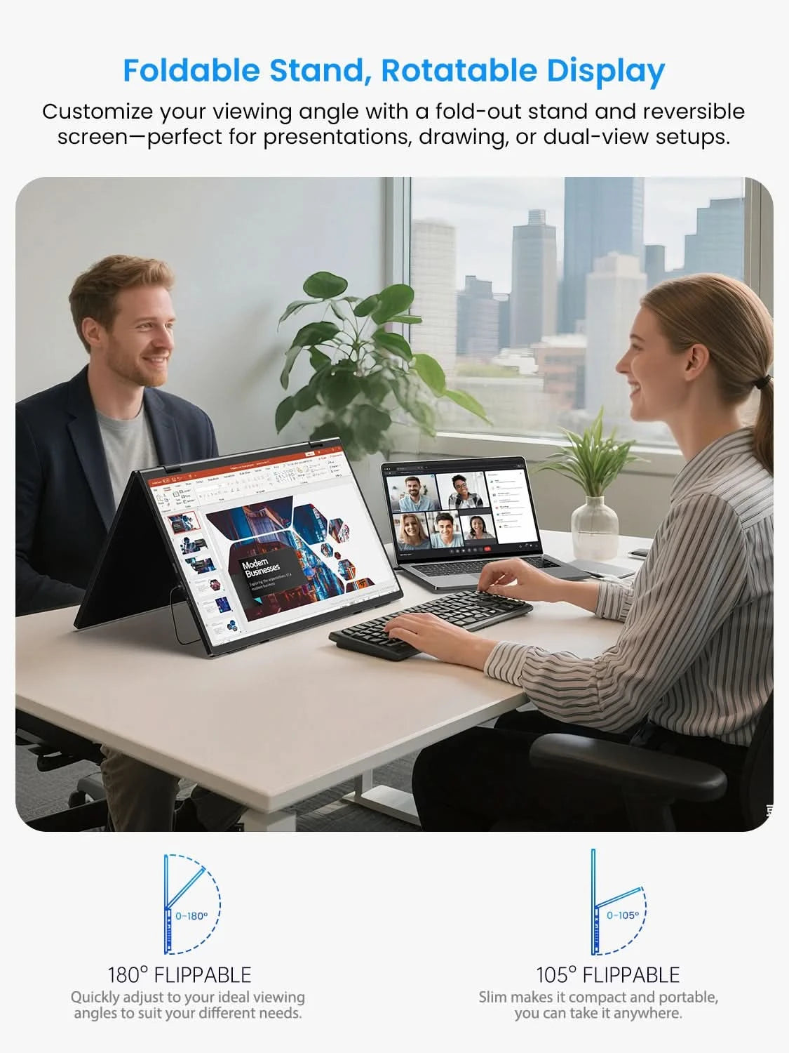 EVICIV Stacked Portable Monitor 15.6 Inch Dual Foldable Travel Display 1080P 100% sRGB USB-C HDMI Triple Laptop Screen Extender