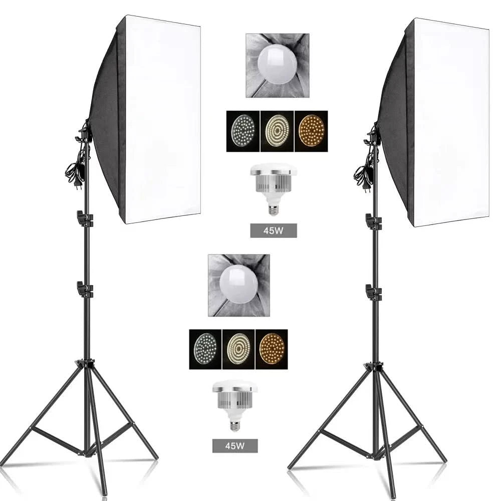 Studio Kit Photo Softbox Light Box Lighting Single Led Lamp with Tripod Photography Shooting Soft Box Flash E27 Accessories