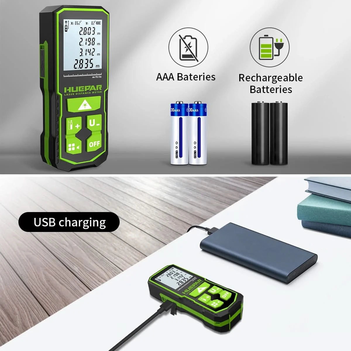 Huepar Laser Rangefinder Digital Laser Distance Meter  Measure 60M 100M 120M Trena Laser Tape Range Finder Green Beem
