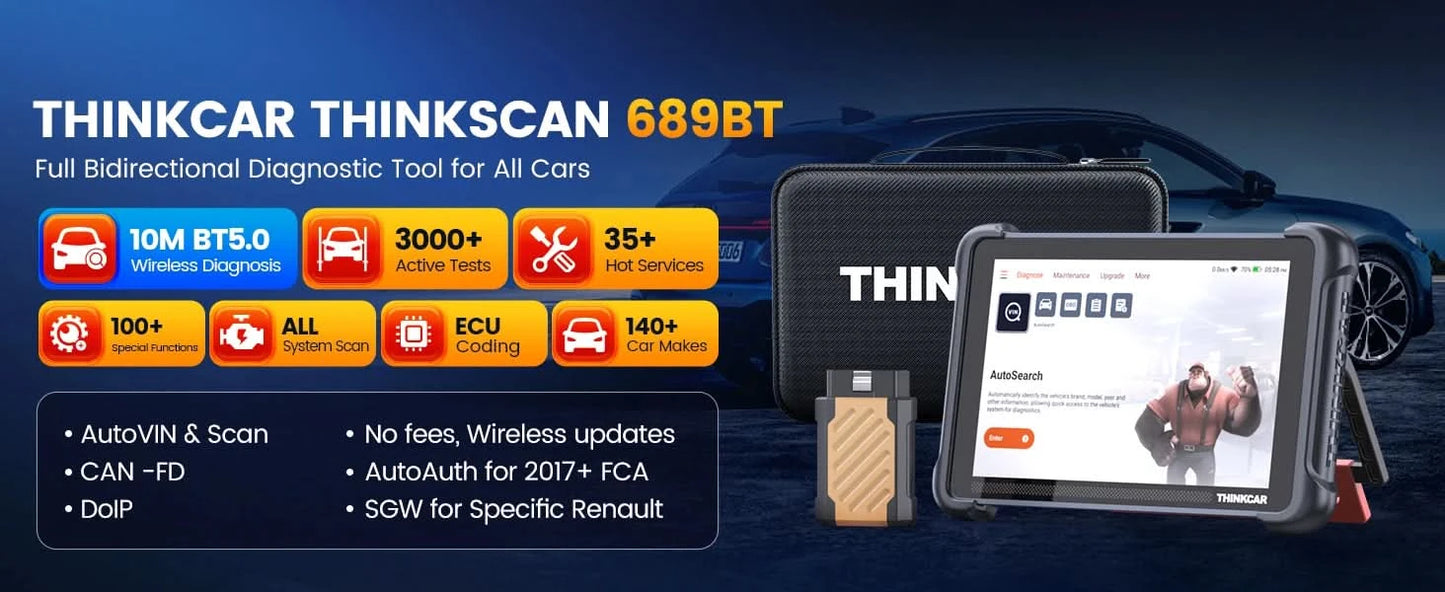 Global Version THINKCAR THINKSCAN 689BT OBD2 Diagnostic Tool DOIP CANFD Bi-directional ECU Coding 35 Resets Lifetime Free Update