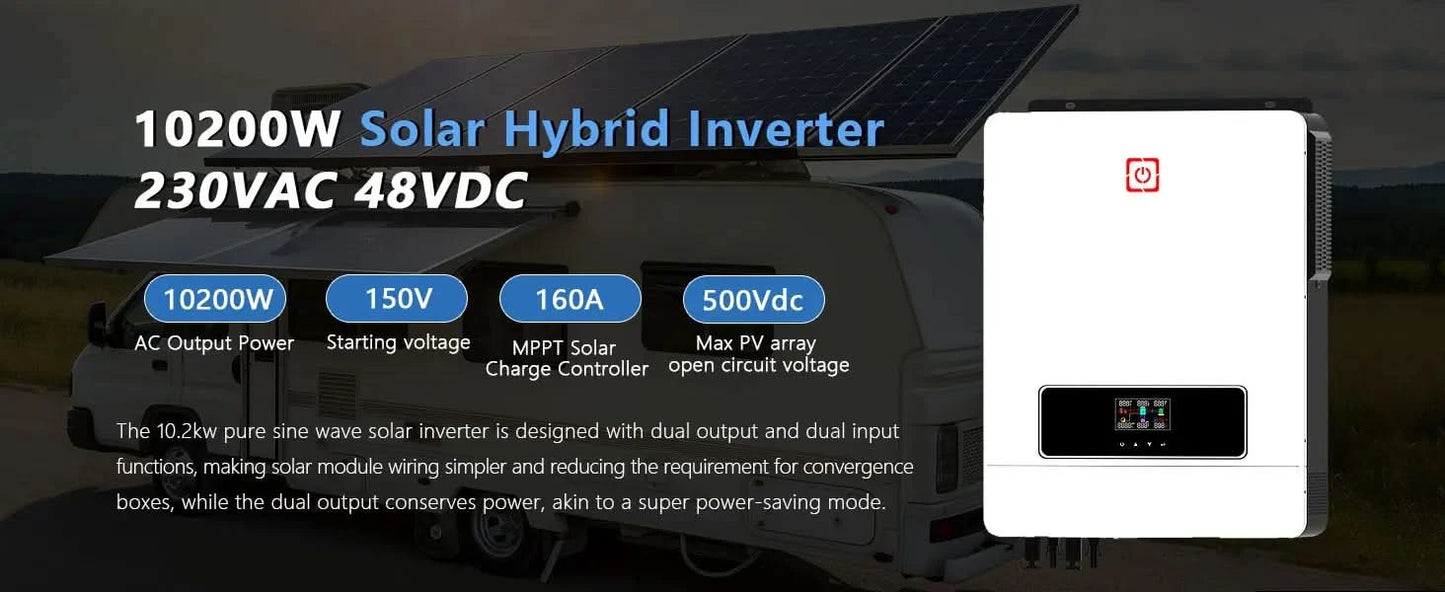 Y&H 10.2KW/6.2KW Hybrid Solar Inverter On/off grid Inverter 48V 220V Pure Sine Wave Inverter MPPT 160A/120A Charge Controller