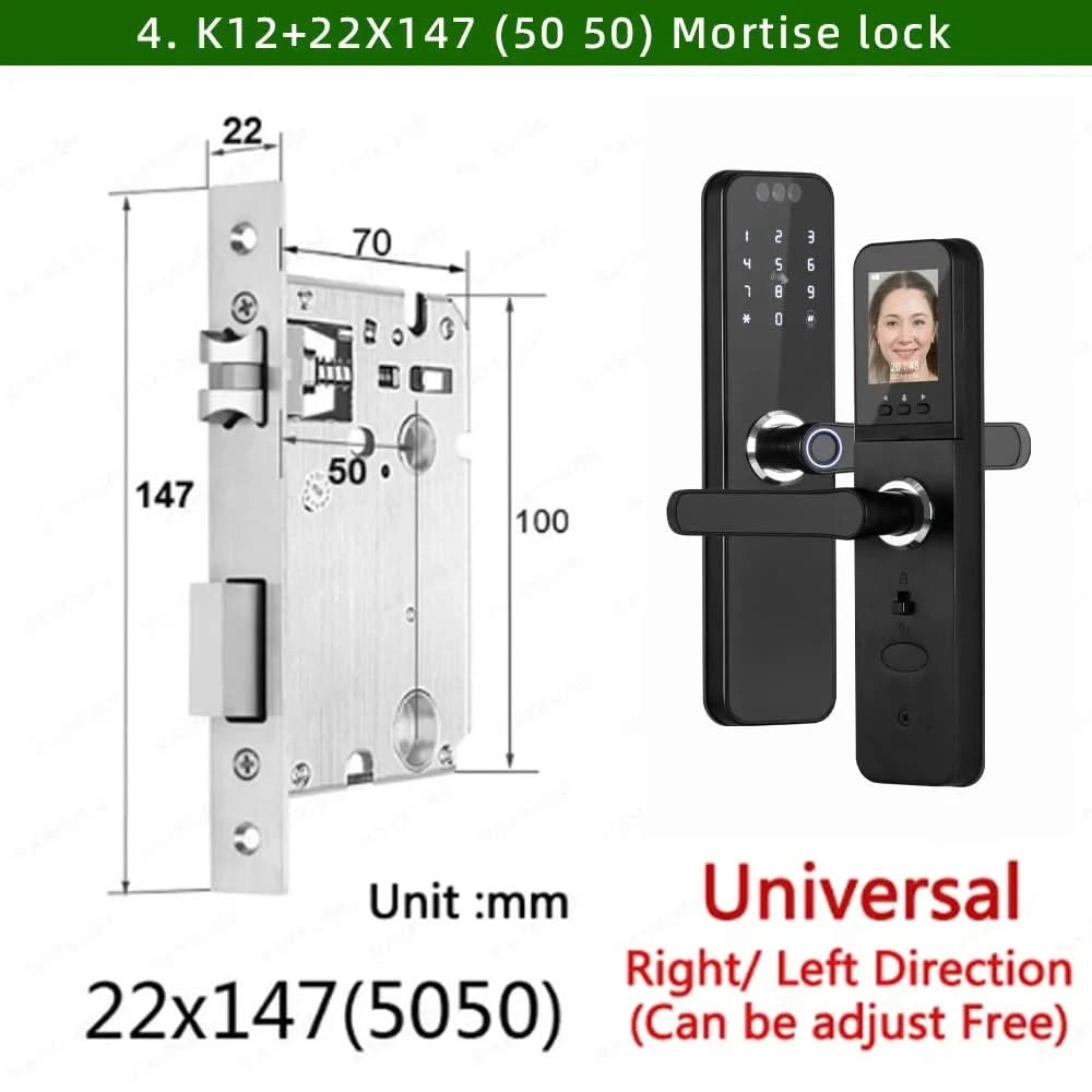 Do Brasil RAYKUBE K12 With lithium Rechargeable Batteries Tuya WiFi Camera Electronic Lock 3D Face Fingerprint Smart Door Lock