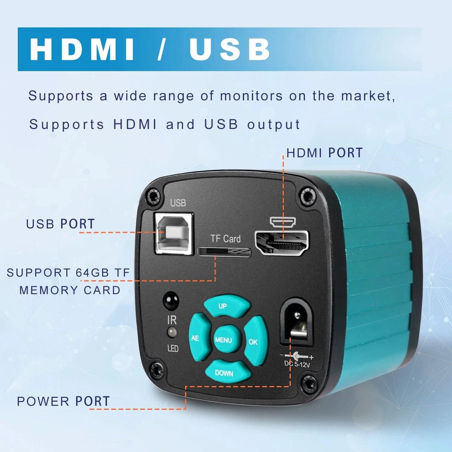 1080P 4K HD Industriemikroskop Digitalkamera über USB-C Messung 215X/180X/130X C-Mount-Objektiv für PCB-Löten, ohne Basis