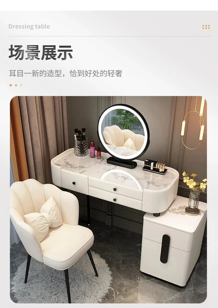 Luxury Jewelery Storage Dressing Table Glass Top Girls Unique Makeup Mirror Beauty Dressing Table Light White Muebles Decoration