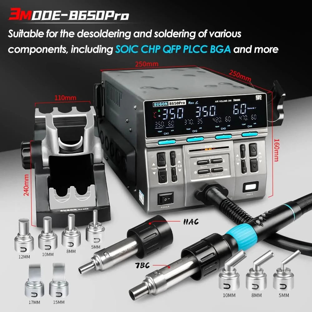SUGON 8650pro 1300W Hot Air Rework Station 3 Mode Digital Display Intelligent BGA Rework Station For BGA PCB Chip Repair Tool