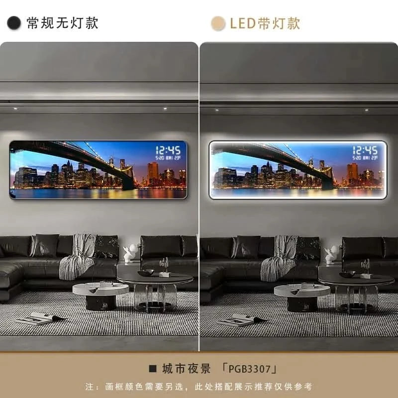 Modern Urban Night Scene Bedroom Bed Head Hanging Art Electronic Clock Landscape Architecture Living Room Sofa Background Wall D